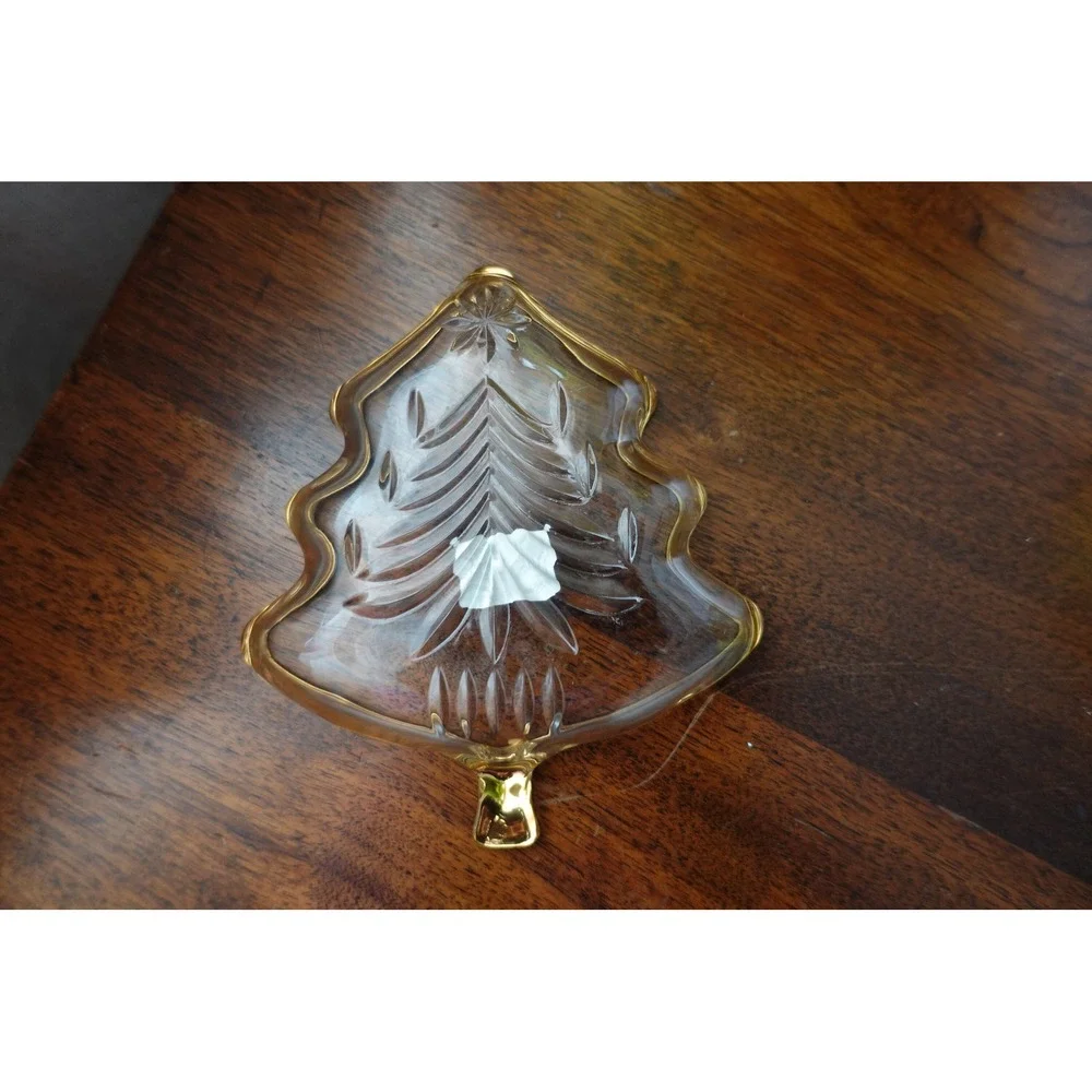 Vintage MIKASA Japan clear with gold trim Christmas tree‎ trinket dish